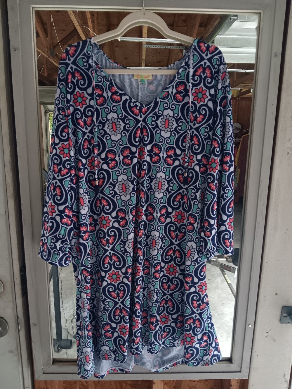 Viv And Lou Floral Navy and Pink V-Neck Women's Tunic Top Or DRESS XXL